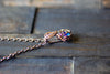 Green and Blue Fused Glass Teardrop Pendant with Copper Wire Wrapping