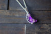 Purple Fused Glass Crescent Moon Pendant with Sterling Silver Wire Wrapping