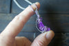 Purple Fused Glass Crescent Moon Pendant with Sterling Silver Wire Wrapping