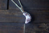 Purple Fused Glass Crescent Moon Pendant with Sterling Silver Wire Wrapping