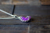 Purple Fused Glass Crescent Moon Pendant with Sterling Silver Wire Wrapping