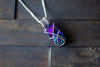 Dichroic Purple and Green Crisscross Sterling Silver Wire Wrapped Pendant