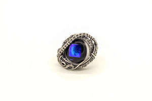 blue-dichroic-fused-glass-sterling-silver-wire-wrapped-statement-ring-nymph-in-the-woods-jewelry