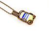 Yellow-blue-white-streaked-fused-glass-copper-wire-wrapped-pendant-nymph-in-the-woods