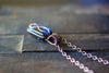 Dichroic Blue and Purple Glass Pendant with Copper Wire Wrapping