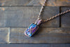 Dichroic Blue and Purple Glass Pendant with Copper Wire Wrapping