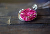 Bold Pink Fused Glass Statement Pendant with Sterling Silver Wire Wrapping