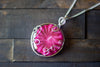 Bold Pink Fused Glass Statement Pendant with Sterling Silver Wire Wrapping