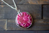 Bold Pink Fused Glass Statement Pendant with Sterling Silver Wire Wrapping