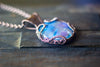 Copper Wire Wrapped Pendant with Blue and Purple Fused Glass