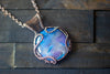 Copper Wire Wrapped Pendant with Blue and Purple Fused Glass