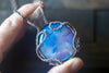 Copper Wire Wrapped Pendant with Blue and Purple Fused Glass