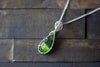 Sterling Silver Teardrop Pendant with Shades of Green Fused Glass