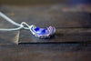 Blue and Purple Fused Glass Crescent Moon Pendant with Sterling Silver Wire Wrapping