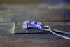 Blue and Purple Fused Glass Crescent Moon Pendant with Sterling Silver Wire Wrapping