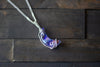 Blue and Purple Fused Glass Crescent Moon Pendant with Sterling Silver Wire Wrapping