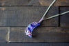 Blue and Purple Fused Glass Crescent Moon Pendant with Sterling Silver Wire Wrapping