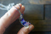 Blue and Purple Fused Glass Crescent Moon Pendant with Sterling Silver Wire Wrapping
