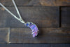 Blue and Purple Fused Glass Crescent Moon Pendant with Sterling Silver Wire Wrapping