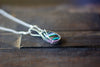 Sterling Silver Teardrop Pendant with Streaked Blue and Green Fused Glass