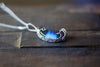 Shades of Blue Fused Glass Crescent Moon Pendant with Sterling Silver Wire Wrapping