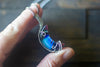 Shades of Blue Fused Glass Crescent Moon Pendant with Sterling Silver Wire Wrapping