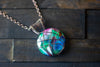Copper Wire Wrapped Pendant with Multicolored Fused Glass Cabochon