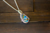 Sterling Silver Teardrop Pendant with Blue and Orange Fused Glass