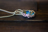 Sterling Silver Teardrop Pendant with Blue and Orange Fused Glass