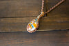 Blue and Orange Fused Glass and Copper Wire Teardrop Pendant