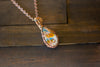 Blue and Orange Fused Glass and Copper Wire Teardrop Pendant