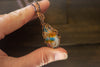 Blue and Orange Fused Glass and Copper Wire Teardrop Pendant