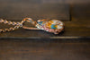 Blue and Orange Fused Glass and Copper Wire Teardrop Pendant