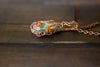 Blue and Orange Fused Glass and Copper Wire Teardrop Pendant