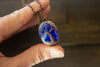 Swirled Blue and White Fused Glass Pendant with Copper Tree of Life