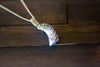 Dichroic Blue Fused Glass Crescent Moon Pendant with Sterling Silver Wire Wrapping