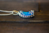 Dichroic Blue Fused Glass Crescent Moon Pendant with Sterling Silver Wire Wrapping
