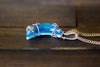 Dichroic Blue Fused Glass Crescent Moon Pendant with Sterling Silver Wire Wrapping