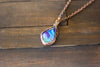 Swirled Blue and Green Fused Glass and Copper Wire Teardrop Pendant