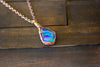 Swirled Blue and Green Fused Glass and Copper Wire Teardrop Pendant