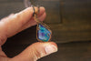 Swirled Blue and Green Fused Glass and Copper Wire Teardrop Pendant