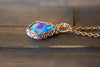 Swirled Blue and Green Fused Glass and Copper Wire Teardrop Pendant