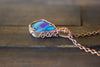 Swirled Blue and Green Fused Glass and Copper Wire Teardrop Pendant