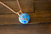 Shades of Blue Fused Glass and Copper Wire Wrapped Tree of Life Pendant