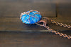 Shades of Blue Fused Glass and Copper Wire Wrapped Tree of Life Pendant