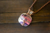 Streaked Pink, Cream, and Purple Fused Glass Pendant with Copper Tree of Life