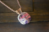 Streaked Pink, Cream, and Purple Fused Glass Pendant with Copper Tree of Life