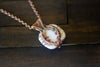 Streaked Pink, Cream, and Purple Fused Glass Pendant with Copper Tree of Life