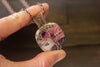 Streaked Pink, Cream, and Purple Fused Glass Pendant with Copper Tree of Life