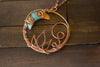 Blue and Orange Moon Pendant with Copper Wire Wrapping